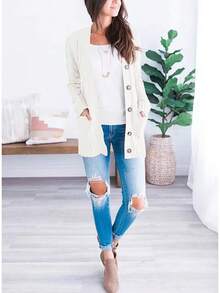 - Chaqueta de punto para mujer, manga larga, con bolsillos - Naranja - Ver 7
