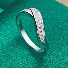 1 件 925 银镀金戒指精致弧形锆石戒指妻子女士时尚饰品圣诞生日礼物 - 銀色3 - 查看 5