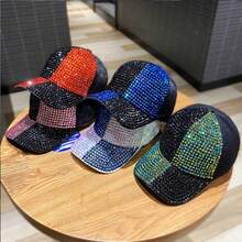 Gorra de béisbol con costuras bicolor y tachuelas de diamantes para mujer con brillantes diamantes de imitación, moderna y versátil para ir de compras, protegerse del sol y protegerse del sol. - Multicolor - Ver 2