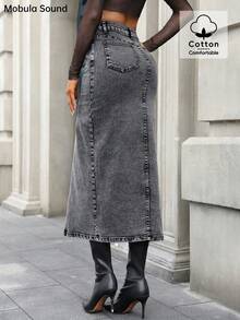 Mobula Sound 时尚休闲时尚银箔开衩牛仔女裙