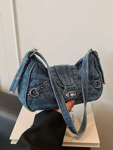 حقيبة هلال مزينة بالزوايا الحديثة Y2K، حقيبة كتف متعددة الاستخدامات للنساء مناسبة للجينز، محفظة حقيبة الكتف، مناسبة للتسوق والتنقل.