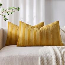 1个/2个芥末黄3D条纹抱枕套(不含枕芯),现代时尚柔软雪尼尔和仿亚麻混纺双色条纹舒适抱枕套,适用于家居沙发、卧室、装饰,四季皆宜。 - 芥末黃 - 查看 6