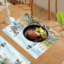 1 pieza/4 piezas/6 piezas Manteles individuales de lino con estampado de bicicleta vintage, decoración del hogar, adecuados para mesa de comedor, todo el año, manteles individuales lavables modernos, decoración de habitaciones, posavasos, manteles de mesa de cocina, decoraciones de fiesta interior/exterior, decoración del hogar, regalo ideal