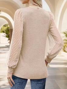 tooluck Long Sleeve Shirts For Women Tops Tunic Fall Crew Neck Clothes Beige - Beige - View 3