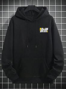 Krometka 男士连帽衫，新款秋冬 | 街头漂移赛车印花黑色百搭连帽卫衣 - 黑色 - 查看 7