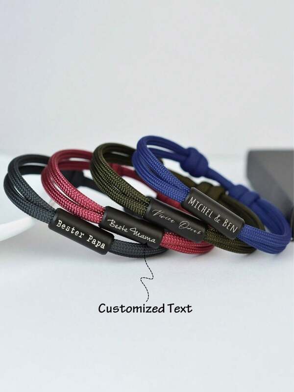 1 pieza Pulsera ajustable personalizada con nombre grabado en acero inoxidable, diseño de tejido que no se rompe fácilmente, regalo de , cumpleaños o conmemoración, pulsera de identificación hecha a mano