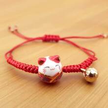 Omky Pulsera Ajustable Gatito de la Suerte| Varios Colores| Maneki Neko.| Gato de cerámica grande - NegroRosaVerde - Ver 2