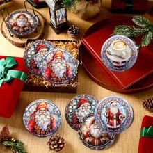 1 Set/500 Sets 4 Stücke/Set Weihnachtsmann, Weihnachtsglocke, Schneeflocke, Rentier, Weihnachtsbaum, Schneemann, Weihnachtspinguin Untersetzer, Polyester Gummi Untersetzer Set, ideal für Weihnachtsfeiern, Bars, Büros und Zuhause, für alle Anlässe, Größe: 10 cm x 10 cm