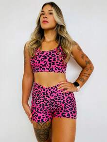 Fitness Set TOP AND SHORTS Short High Waist Gym - Pink - View 2