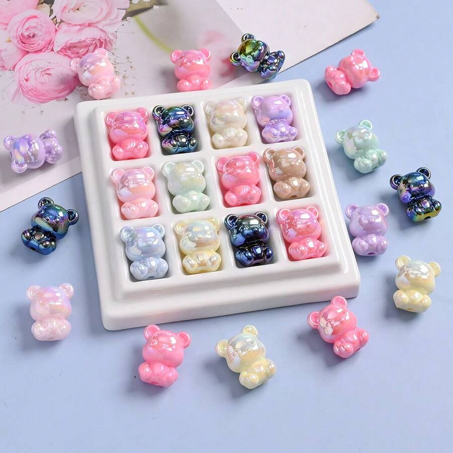10 件 17x21 毫米 UV 亚克力小熊珠带直孔,卡通 3D 动物装饰珠,DIY 珠宝制作,钥匙扣,包包吊坠配件 - 小熊 - 查看 1
