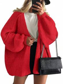 Woms Oversized Cardigan Sweaters 2025 Fall Long Sleeve Knit Op Front Lightweight Sweater - 紅色 - 查看 1