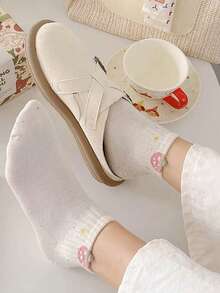 4 Pairs Teenage Mesh Socks, 3D Flower, Strawberry, Bow Design Low Cut Ankle Socks, High Elasticity Non-Binding, Suitable For 12-16 Years Old Girls, All Seasons