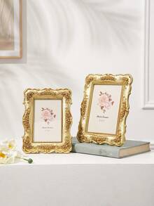 1 件欧式长方形金玫瑰浮雕装饰相框，3D 玫瑰图案图片展示框，适合家庭照片展示和摄影装饰 - 金色 - 查看 4