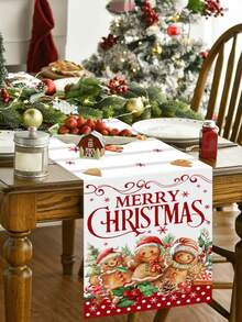 1 pezzo Runner da tavolo natalizio, 180*35cm, in poliestere con disegni di omini di pan di zenzero e alberi di Natale, decorazioni per Capodanno 2026 per la casa, la cucina e la sala da pranzo, forniture festive - Multicolore - Visualizzare 7