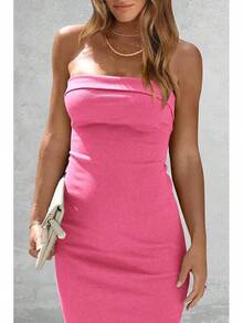 Women's Summer Bodycon Maxi Tube Dress Ribbed Strapless Side Slit Long Going Out Casual Elegant Party DressesHalloween Christmas New Year - 玫瑰粉紅 - 查看 3