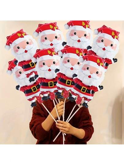 10pcs 16-Inch Mini Christmas Gold Waist Belt Santa Claus Balloons, Santa Claus Party Decorations, Christmas Decorative Balloons