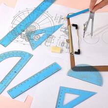 1 Set de Útiles de Geometría de Plástico Incluye Dibujo, Transportador de 6 Pulgadas y 4 Pulgadas, Reglas de 45/60 Grados de 12 Pulgadas y 6 Pulgadas, Suministros de Oficina Transparentes (Rosa) - Azul - Ver 5