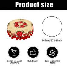 1pc Christmas Theme Polyester Tablecloth, Round Tablecloth Diameter 145cm, Rectangular Tablecloth 140x180cm, Christmas Decor Tablecloth/Tablecover, Red Christmas Floral Pattern Holiday Tablecloth, Christmas Holiday Table Center Decor, Christmas Party & Family Gathering Atmosphere Decoration Tablecloth. - Multicolor - View 11