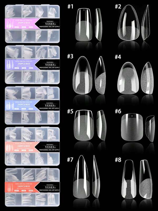 120/240Pcs Short Almond Nail Tips Soft Gel Clear Gelly Nail Tips Half Matte Full Cover Nail Tips Acrylic Pre-Filed Press On Fake Nail Tips For Nail Extension Home DIY Manicure Press On Nails Nail Supplies