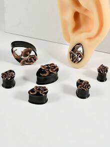 1PC Double FLared Tear Drop Ear Tunnels Piercing Stainless Steel Mushroom Gauges Gold Earrings Plugs. - As Shown - View 4