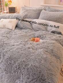 3 件套柔软毛绒水晶毛绒羽绒被套套装（1 个羽绒被套 + 2 个枕套），舒适温暖，可机洗，适用于卧室、客房 - 淺灰色 - 查看 4
