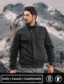 KEFITEVD Men's Casual Workwear Jacket Padded Lined Warm Thickened Jacket Hooded Multi-Pocket Outdoor Activity Jacket - 黑色 - 查看 2