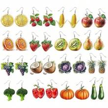Fruit Dangle Earrings Collection Pickled Cucumber Corn Apple Cauliflower Broccoli Pumpkin Chili Eggplant Cute Earrings - 南瓜 - 查看 7