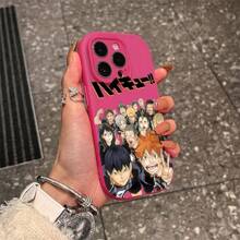Light Pink Silicone Phone Case With Haikyuu Anime Character Group Illustration (Vibrant Manga - Style Graphics,Animated Character Design) - Stylish, Shockproof, Thick Protective Cover For IPhone 16/16 Pro/16 Plus/16 Pro Max/15 Pro Max/13/14/12