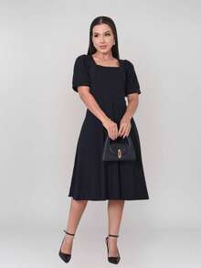 Milimetrica Elegant Loose Pregnancy Women's Midi Dress With Evangelical Princess Sleeves Congregate - 黑色 - 查看 2