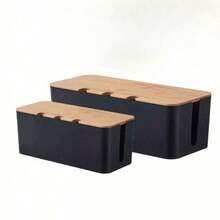 QINBEIYOU 1pc Large Size Cable Management Box - Wooden Style Cable Storage Box Suitable For TV Cords, Computer Cables, USB Hubs And Power Cords Under Office Desk - Made Of ABS Plastic