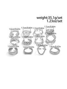 12pcs Women's Adjustable Asymmetrical Geometric Unique Design Luxury Ring Set [Some Rings Are Open But Not Adjustable] - Silver - View 3