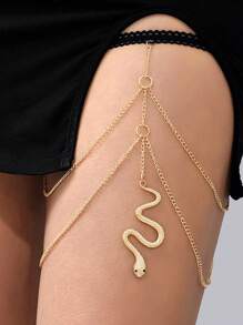 1pc Unique Snake Leg Chain, Sexy Exaggerated Elastic Lace Body Chain - Yellow Gold - View 7