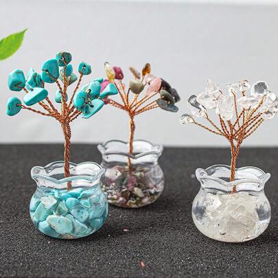 1 件手工编织迷你水晶树装饰、家居/汽车装饰、桌面装饰、送给朋友和家人的礼物