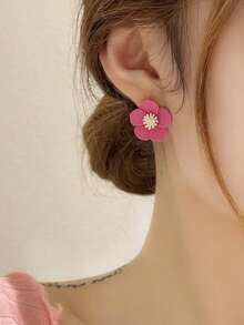 1 Pair Fashionable Sweet Candy-Color Floral Stud Earrings, Elegant & Fresh Design Suitable For Women, Dates, Vacations, Jewelry - Multicolor - View 3