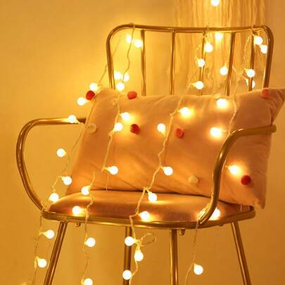 1pc 1.5m/3 Meters/6m White Ball String Lights, LED Indoor Decorative Lights, Home Decor For Bedroom, Wall, Room, Create Cozy Atmosphere Fairy Lights, Room LED Lights