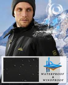 Cotrasen Chaquetas de Esquí Impermeables para Hombre con Capucha Desmontable Abrigo de Invierno Cortavientos para Senderismo Impermeable - Negro - Ver 4