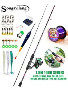 SOUGAYILANG 1.8m Spinning Rod & Reel Combo 5.2:1 Gear Ratio Aluminum Spool - Freshwater Fishing Kit For Gift Trout Bass Catfish Beginners Set (Fishing Line Bait Accessories Random) - Multicolor - View 13
