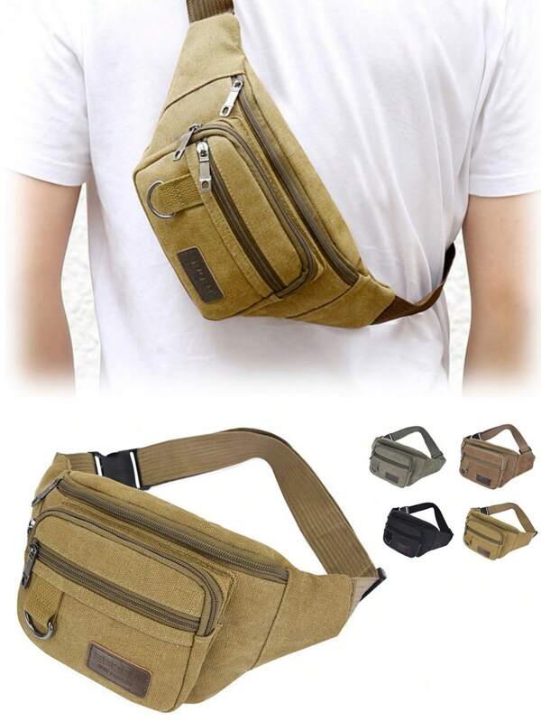 Solid Color Nylon Canvas Men's Fashionable Waist Bag Mobile Phone Bag Large Capacity Cash Register Wallet Sports Travel Cycling Multifunctional Diagonal Cross Bag