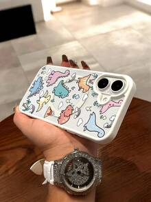 Cute Dinosaur Paradise Pattern Magnetic Clear Phone Case For IPhone 17/16/15/14/13/12/11/Air/ProMax/Pro/Plus,For Samsung Galaxy S25/S24/S23/S22/FE/Ultra, Matching Acrylic+TPU Cover Y2K Fundas Para Cover De Creative Shockproof, Girls Android Cases Men Women, Pink Black White - 白色 - 查看 4