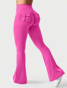 YEOREO Flare Leggings With Pockets For Women Butt Lifting Gym Yoga Leggings Flare Leggings Joggers For Women Summer Pants For Women - 玫紅 - 查看 4