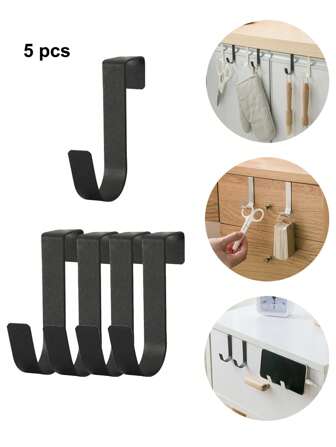5pcs Stainless Steel Hanging Hooks, Simple Door Hooks, Desk Drawer Shelf Cabinet Door Hooks, Reversible & Compatible With Doors And Cabinet Doors