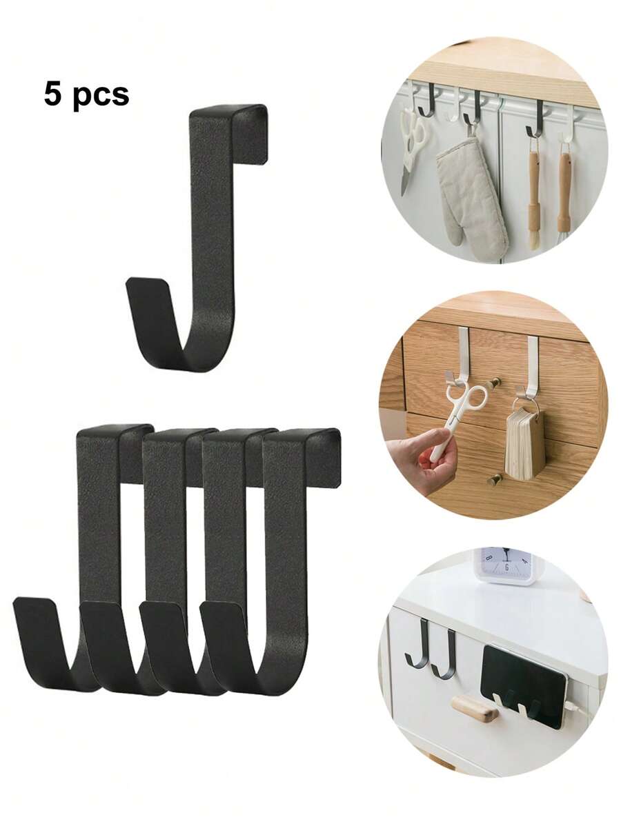 5 件不锈钢挂钩，简易门钩，书桌抽屉架柜门挂钩，可翻转且适用于门和柜门 - 彩色 - 查看 1