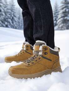 男士徒步靴、男士雪地靴、秋冬季户外运动鞋、PU皮防水徒步靴、户外远足露营狩猎靴、防滑耐用靴、黑/黄棕色系带户外运动安全鞋/工作靴、大码39-48 - 棕色 - 查看 2