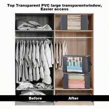 6pcs Large Capacity Foldable Fabric With Sunroof Storage Box, Storage Bag, Foldable Blanket, Clothing Storage Bag For Spa Center Storage System, Gray/Black - Grey - View 9