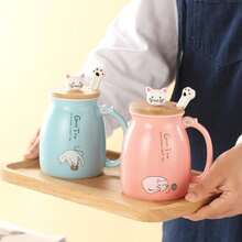 Taza de té Kawaii con infusor de gato lindo taza de café de cerámica, taza de té, color rosa, lindo, regalo para mujeres, amantes de los gatos, regalos de 13 onzas - 1 - Ver 9