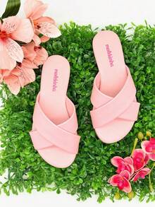Girls' Flat Sandals, Slide Molekinha, Comfortable Youth - Napa Rose - View 3