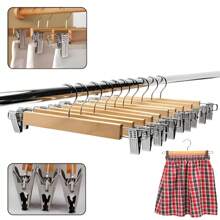 3/5/10 piezas Perchas de ropa de madera natural, perchas de pantalones/faldas de madera con clips metálicos ajustables, excelentes para volver a la escuela, Navidad y otros regalos festivos