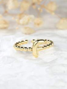 Tsnamer 1 pièce Bague vintage avec initiale en forme de cœur de A à Z, bague empilable minimaliste avec lettre gravée, cadeau pour elle, bijoux, cadeau pour femmes au quotidien - Bague à perles - Voir 22