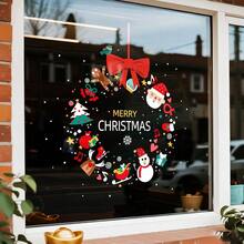 1pc 45cm*45cm Christmas Decoration Window Cling, Full Sheet Static Sticker With Snowman, Santa Claus, Bow, Christmas Tree, Stocking Elements, Suitable For Home, Bedroom, School, Restaurant, Office, Holiday Party Supplies Home Decor Christmas Decorations Room Decor  Christmas Decor  Wall Decor Christmas Decorations Home