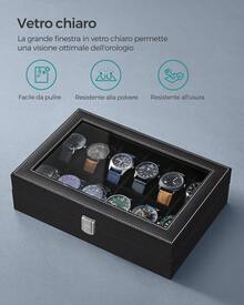 SONGMICS Porta Orologi a 12 Posti, Scatola Portaorologi, Coperchio in Vetro, Cuscini Rimovibili, Chiusura in Metallo, Idea Regalo, Superficie in PU Nero, Interno Nero, Regalo Natale - Superficie in PU Nera, Interno Nero - Visualizzare 4